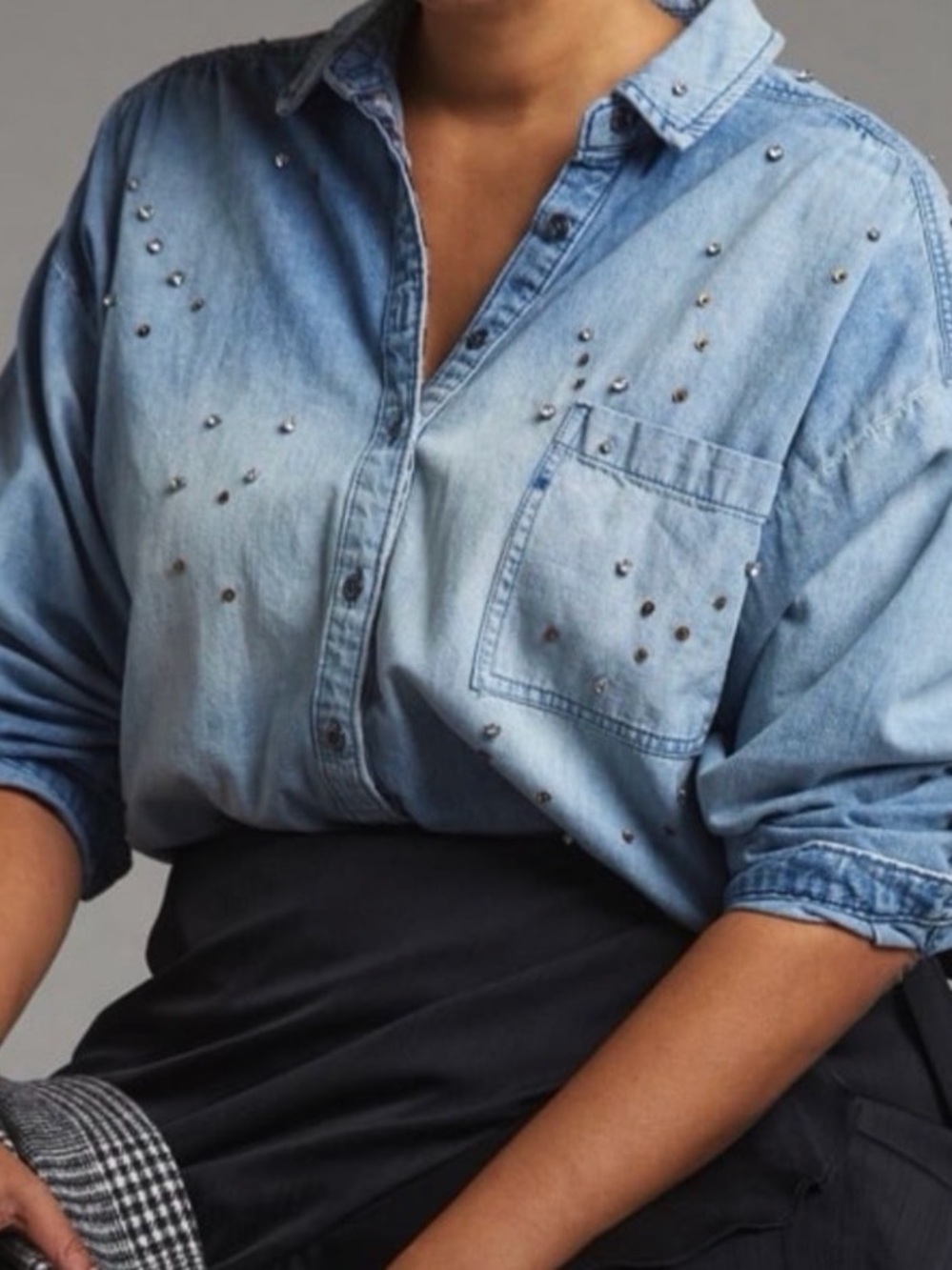 Pilcro Light Blue Studded Denim Button-Down Shirt